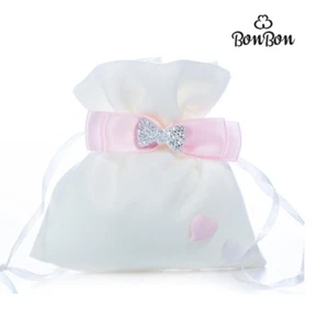 Bomboniera Sacchetto fiocco cuori con strass rosa battesimo nascita bimba - Imagen 1 de 1