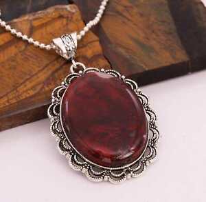 Red Jasper 925 Silver Plated Handmade Necklace of 16"