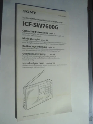 MANUALE DI ISTRUZIONI PER RADIO MULTIBANDA SONY ICF-SW7600G - ORIGINALE - Immagine 1 di 2
