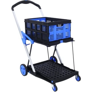 Collapsible Shopping Cart 2-Tier Foldable Grocery Wheels Removable Storage Crate - Picture 1 of 17
