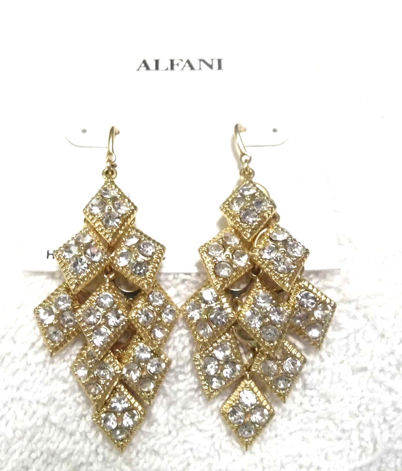 Alfani Gold with Silver Stone Dangle Design Earrings - Image 1 of 1