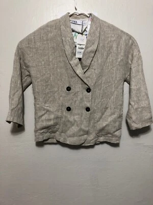 Blazer Zara Botonado Lino Doble Pecho Solapa Crudo Talla Pequeña I725 Nuevo con Etiquetas Foto 1 de 4