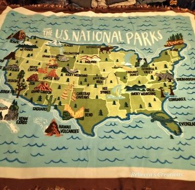 USA National Parks Handmade Tie Blanket Oversize Throw 60"X72"  - Image 1 of 4