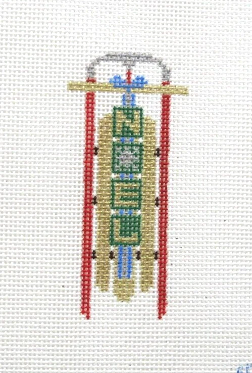 ANNE FISHER Noel Sled Ornament Handpainted Needlepoint Canvas - Image 1 of 1