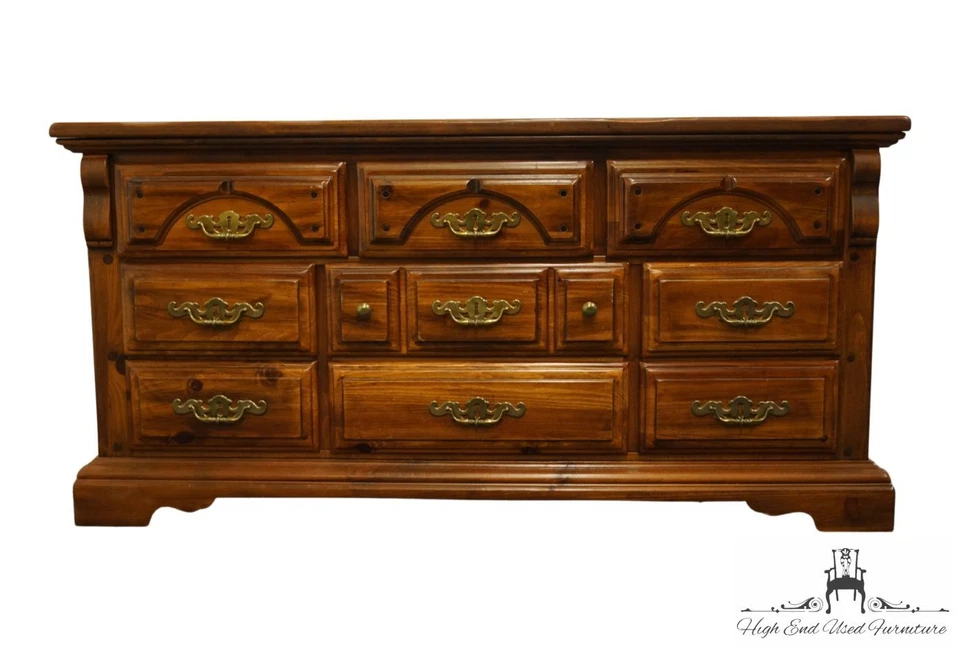 AMERICAN DREW Solid Pine Rustic Country French 67" Triple Dresser 82-130 - Image 1 of 4
