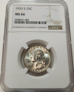 1953-S WASHINGTON 25c QUARTER NGC MS66 #6588431-083 - Picture 1 of 2