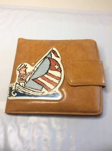 Cute Vintage Child’s Billfold Cartoon Man On A Sailboat Purse - Picture 1 of 4