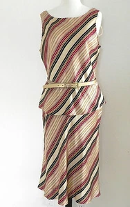 Valerie Stevens 2PC 100% Silk Satin Striped Sleeveless Top / Midi Skirt Size 10 - Picture 1 of 10