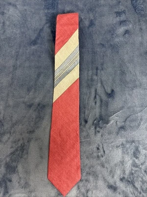 Gloria Vanderbilt Necktie Neck Tie Red Blue Gray Stripes Vintage 56"x3" - Image 1 of 4