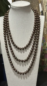 Vintage Braun Bronze Glas Faux Perlenkette Strang Lagenlook Perlen 60" Klassisch - Bild 1 von 6