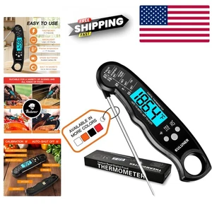 Portable Meat Thermometer with Auto-On Off LCD Backlight Waterproof Fast Reading - Picture 1 of 8