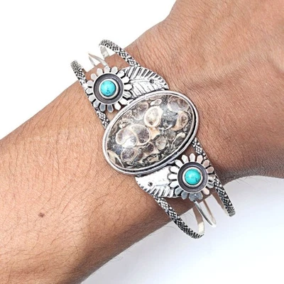 Turtela Jasper Gemstone Antique Jewelry Cuff Bracelets 7''Adjustable - Image 1 of 4