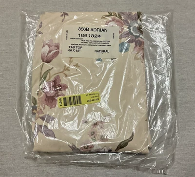 856B Adrian Beige & Floral Print Tab Top Curtain 66" W X 63" L Made In USA - Image 1 of 3