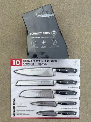 New Schmidt Bros German Stainless Steel 11 Piece Knife, Sheath & Wood Block Set - Image 1 of 4