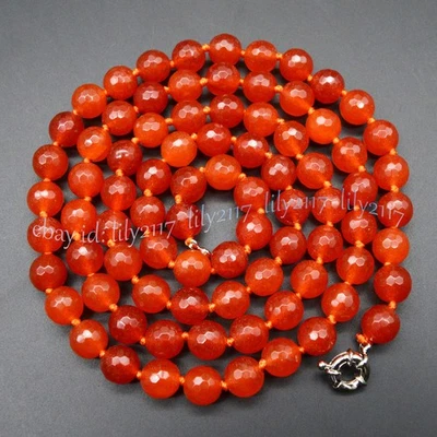 Faceted 10mm Orange Topaz Natural Gemstone Round Beads Jewelry Necklace 14-50'' - Image 1 of 4