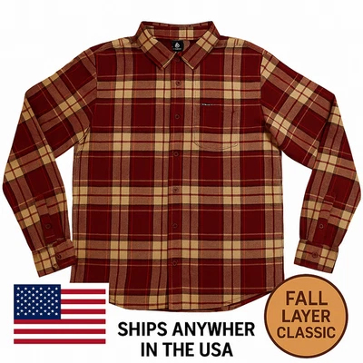 Men’s Large Plaid Flannel Shirt Red Cream Long Sleeve Button Front Pre-Loved - Image 1 of 4