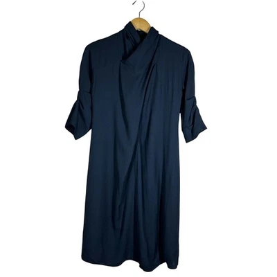Vestido Armani Collezioni cuello alto para mujer talla 40 EE. UU. 4 lana virgen dinero antiguo azul marino Foto 1 de 4