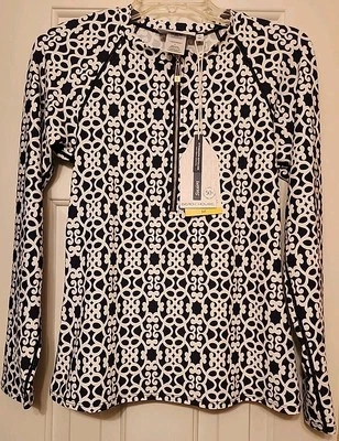 Nuevo con etiquetas Top Beach House Para Mujer Mediano Almirante Azul Marino/Blanco UPF 50+ Cremallera Antigolpes Foto 1 de 4