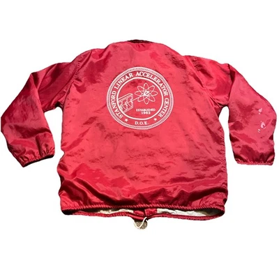 VTG Satin Jacket Mens Large Red Snap Button Stanford linear accelerator center - Image 1 of 4