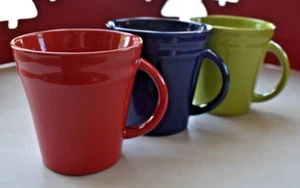 3 ~ Rachael Ray Double Ridge Mug 4.25"H Red, Apple Green, Blue Stoneware 2012 - Picture 1 of 8