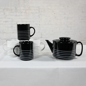 1982 Modern Copco teiera in ceramica smaltata bianco e nero e 4 tazze di Sam Lebowitz - Foto 1 di 24