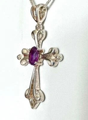 Collar Cruz Broteada Amatista Facetada Ovalada Plata Esterlina Clyde Duneier Foto 1 de 4