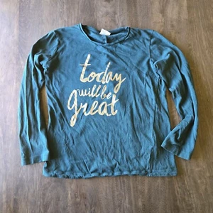 Zara Long Sleeve Forest Green Shirt - Today Will Be Great Girl's Size 7 - Picture 1 of 9