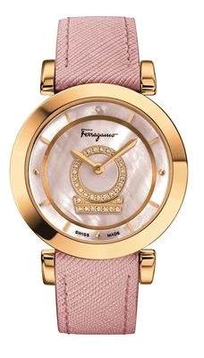 Reloj de cuero Ferragamo para mujer FQ4200014 Minuetto oro IP DIAMANTES ESFERA MOP Foto 1 de 4