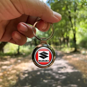 Solid Metal Keyrings Suzuki Dome Round Epoxy Emblem Key fob  gift Keychain - Picture 1 of 22
