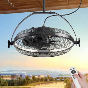 Gazebo Fans Outdoor Hanging Ceiling Fans with Lights,16" Portable Plug in Ceilin - Picture 1 of 7