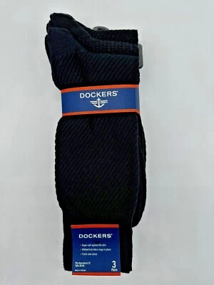 NUEVO PAQUETE DE 3 CALCETINES DE VESTIR DOCKERS PARA HOMBRE SÚPER SUAVES DE PUNTO ACANALADO TALLA 6-12 NEGROS Foto 1 de 4