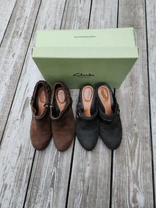 Lot Clarks Artisan Boots Shoes Wmns Sz 7 Brown Gallery Mural Black Clogs Leather - Picture 1 of 22