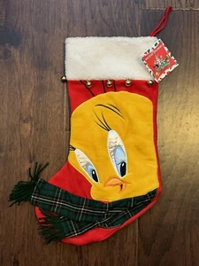 NOS Vintage 1999 Warner Bros Store Tweety Bird With Scarf Stocking w/ Bells - Picture 1 of 6