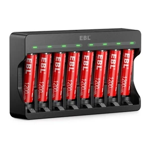 EBL 8 Slot AA AAA Battery Charger+ 8x 1200mWh Li-ion AAA Rechargeable Batteries - Picture 1 of 13