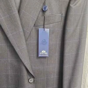 STAFFORD 2 Piece Men's Suit 42L-Charcoal Gray w/ Blue Stripes - Picture 1 of 10
