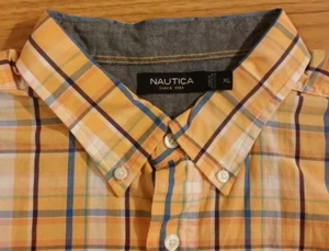 NAUTICA MEN'S BUTTON UP DRESS SHIRT SIZE XL 100% COTTON ORANGE PLAID VERY NICE! - Picture 1 of 6