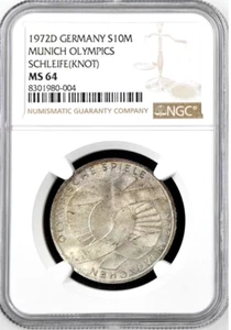 Alemania 10 marcos 1972 D NGC MS64 UNC plata Munich Juegos Olímpicos - Imagen 1 de 4