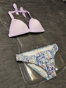 VICTORIA'S SECRET PINK Lavender Push-Up Triangle Bikini Paisley Bottom SWIM SET - Picture 1 of 18