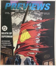 PREVIEWS #9 DEATH OF SUPERMAN EMBOSSED COVER VF+ 1992 WILDCATS JIM LEE SCARCE