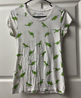 Wound Up Cap Sleeve T shirt  Juniors Size Medium 7-9 White Green Dinosaur Print