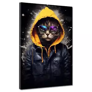 Street Art Katze im Hoodie Leinwandbild Wandbild Kunst XXL Deko - Bild 1 von 7