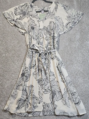 H&M Floral Flowing Summer Dress Lined V-Neck Belted Elastic Waist Women's M NWT - Image 1 of 4