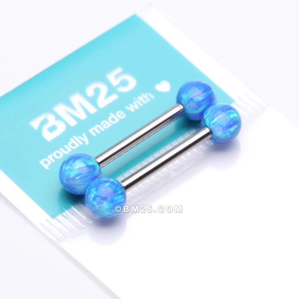 Un par de barras de pezón roscadas internamente bolas de ópalo de fuego de titanio grado implante Foto 1 de 4