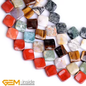 Natural Square Diagonal Stones 16mm Rhombus Twist Flat Beads Jewelry Making 15" - Picture 1 of 42