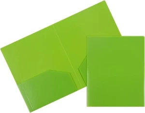 JAM PAPER Heavy Duty Plastic 2 Pocket Folders - Lime Green - 6 Pack - Picture 1 of 1