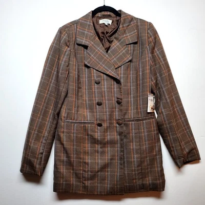 Charlotte Russe Plaid Double Breasted Blazer Jacket Womens Size M Brown Gray NWT - Image 1 of 4