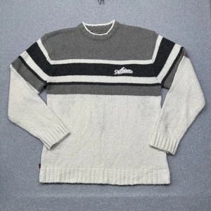 Avirex Sweater Mens 2XL Gray Black White Striped Crewneck Pullover Knit VTG 90s - Picture 1 of 10