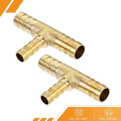 2Pack Reducing Barb Hose Fitting Tee T Shape Pipe Connector Brass 3/8"x3/8"x1/4" - Image 1 of 4