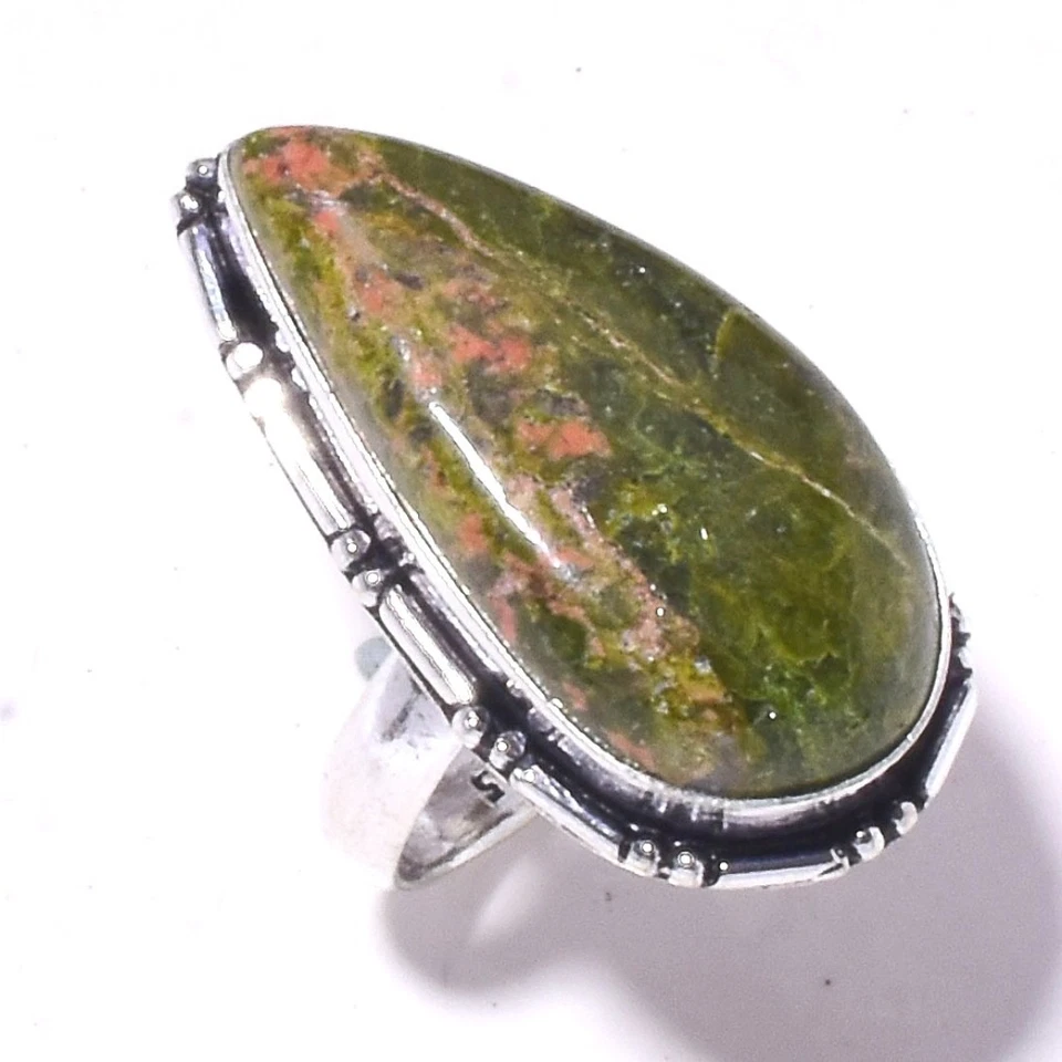 Anillo Joyería Regalo Aniversario Último Diseño Hecho a Mano Piedras Preciosas Unakita 8" e482 Foto 1 de 1