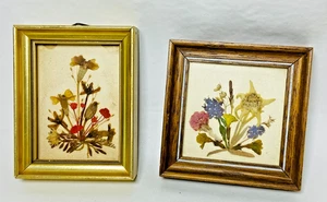 2 VTG Dried Pressed Flowers Handmade Miniature Picture Frame Austria Switzerland - Picture 1 of 10